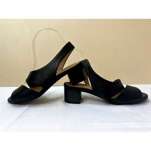 Aquatalia Sling Back Two Strap Sandal Black Leather Medium Block Heel, 8M